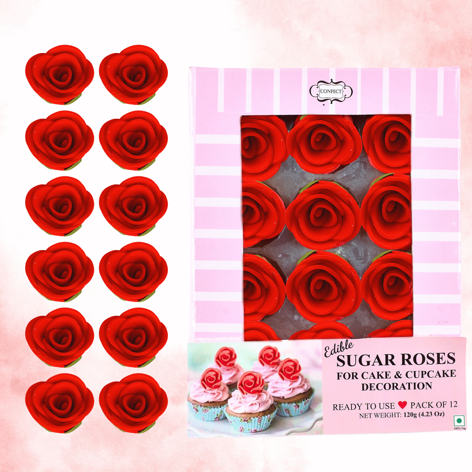 Red Rose Edible Cupcake Toppers, Edible Flowers Cake Decorations - View #9