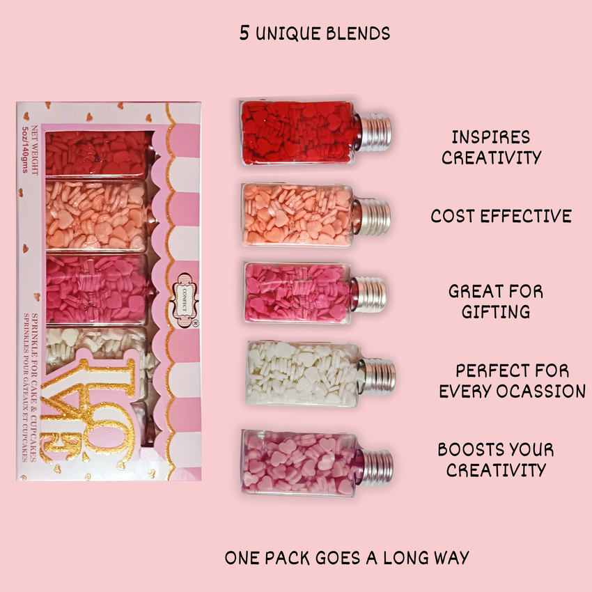 Valentine Sprinkles | 05 Edible Decoration for Baking & Dessert 100 Gms