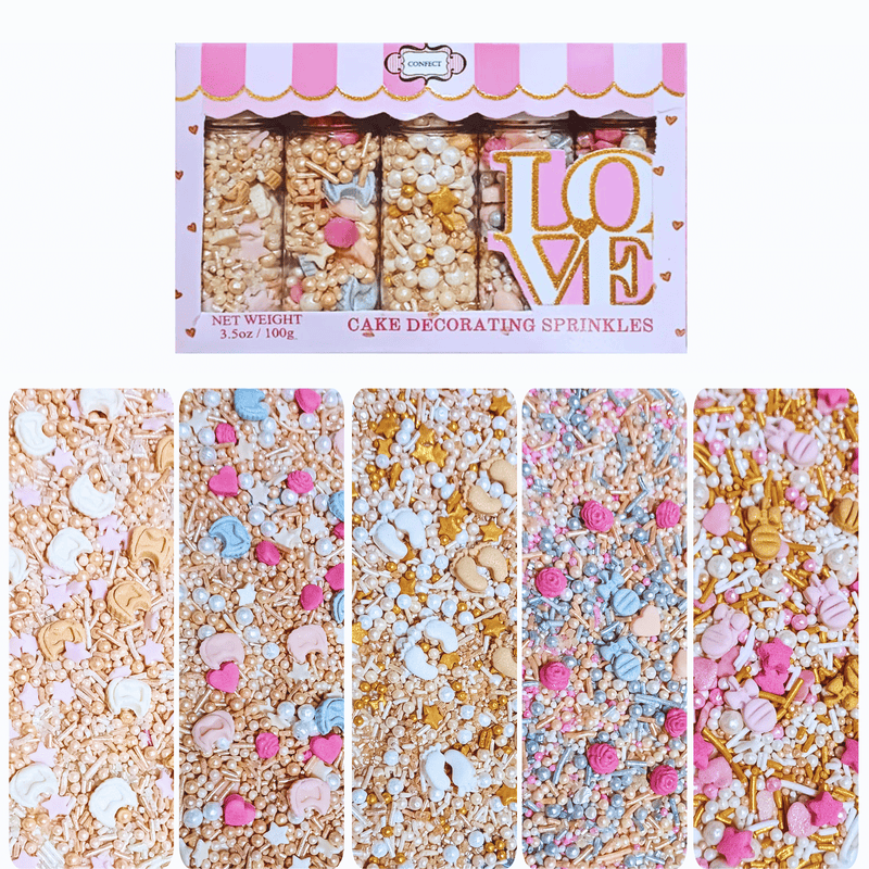Girls Baby Shower Sprinkles | Mix Heart, Teddy, Baby Feed Bottle & Baby Feet Sprinkles