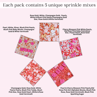 Girls Baby Shower Sprinkles | Mix Silver, Gold & Blush pink Sprinkles Pack of 5