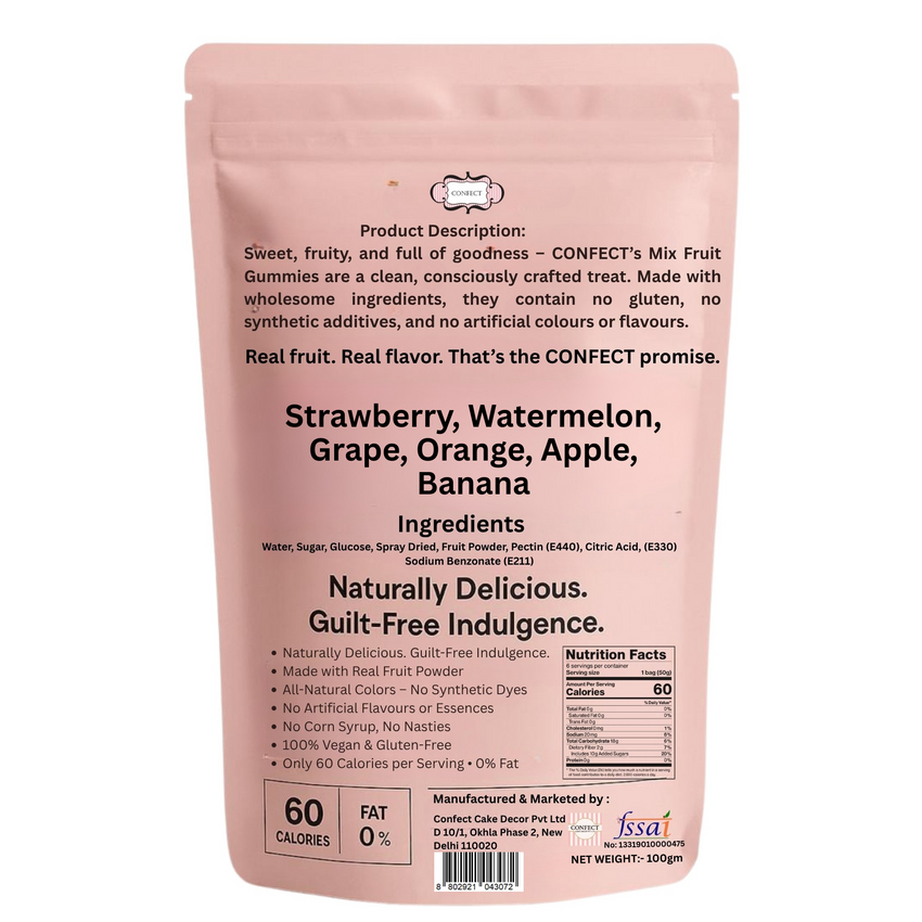 Fruity Classic Gummies | Pack of Strawberry, Watermelon, Grape, Orange, Apple, Banana Gummies | 300g