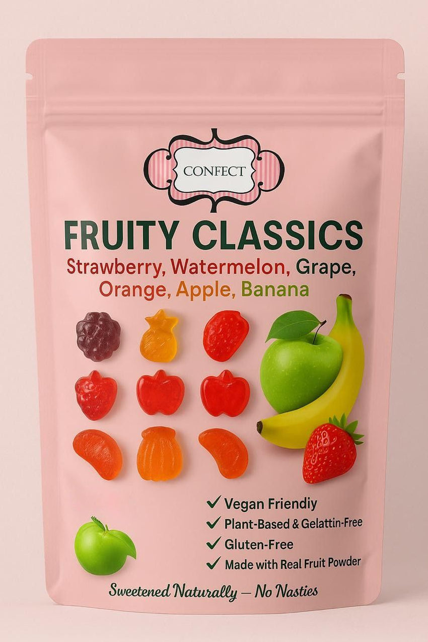 Fruity Classic Gummies | Pack of Strawberry, Watermelon, Grape, Orange, Apple, Banana Gummies | 300g