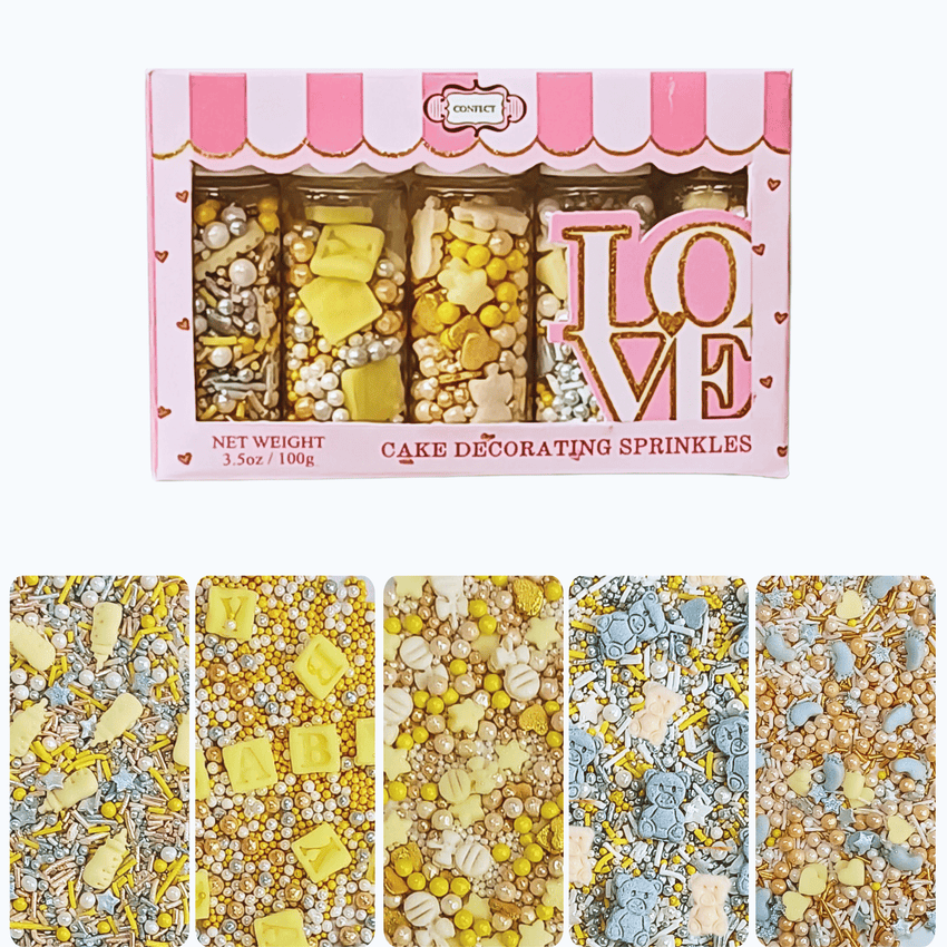 Gender Reveal Mix Silver Baby Feet & Feeding Bottle Baby Shower Sprinkles