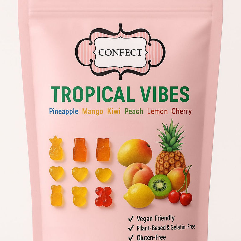 Tropical Vibes Gummies | Pack of Pineapple, Mango, Kiwi, Peach, Lemon, Cherry Gummies | 300g