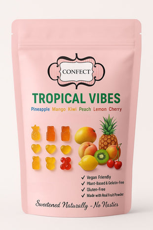 Tropical Vibes Gummies | Pack of Pineapple, Mango, Kiwi, Peach, Lemon, Cherry Gummies | 300g