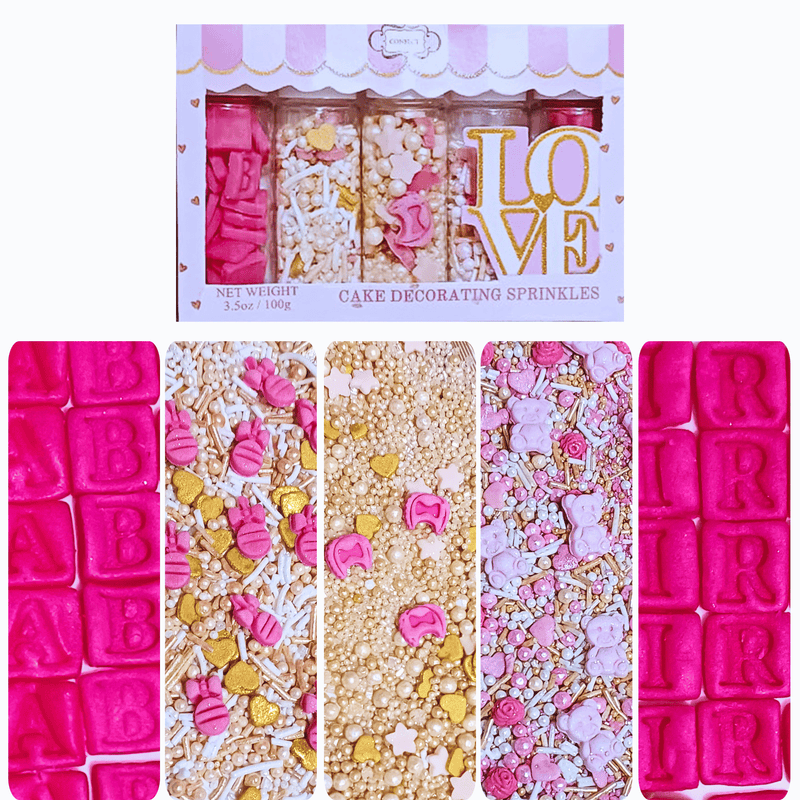 Girls Baby Shower Sprinkles | Mix Heart, Teddy, Baby Feed Bottle & Baby Feet Sprinkles