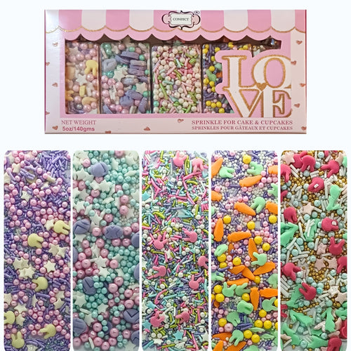 Edible Sprinkles | Mix Red, Pink, Green & Yellow Pearls Pack of 5 (EAST 1) - 100Gms