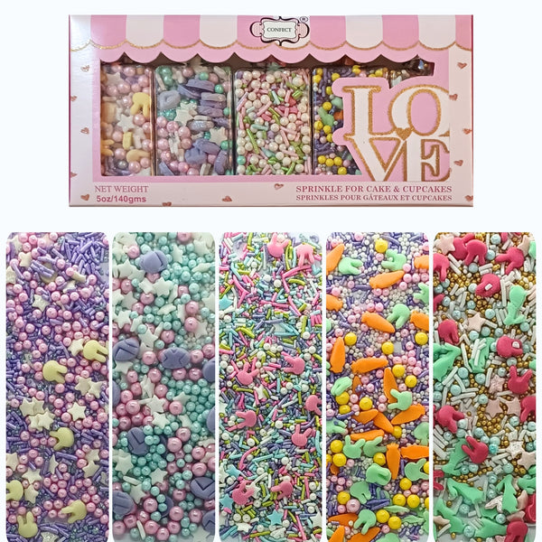 Edible Sprinkles | Mix Red, Pink, Green & Yellow Pearls Pack of 5 (EAST 1) | 140g