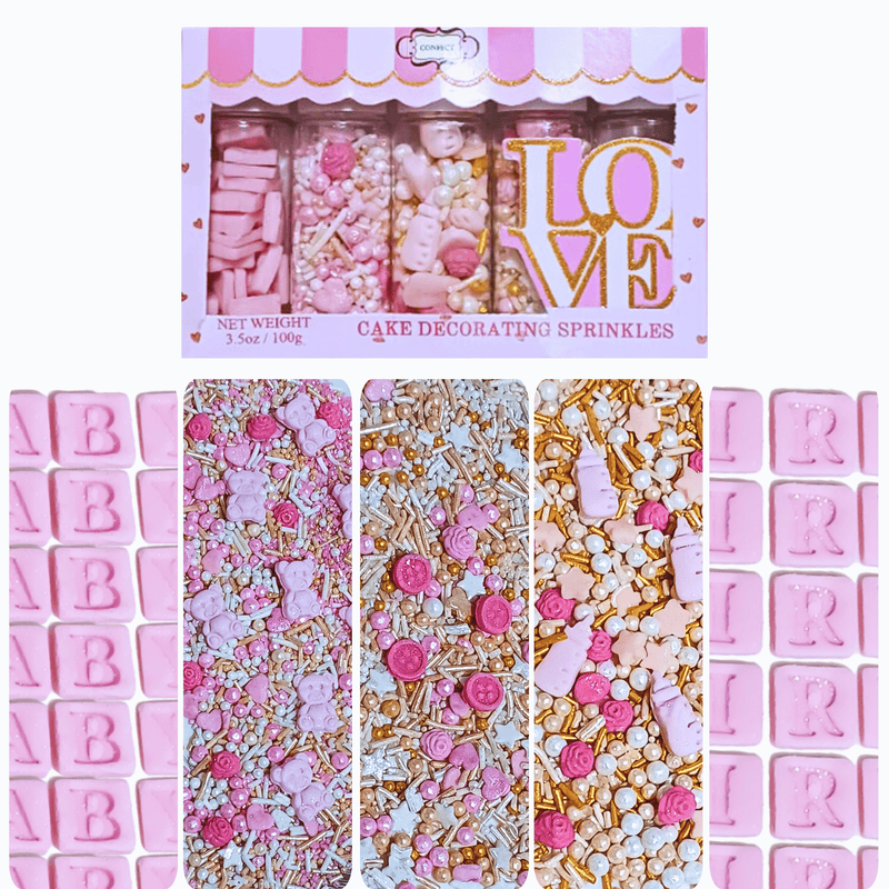 Girls Baby Shower Sprinkles | Mix Heart, Teddy, Baby Feed Bottle & Baby Feet Sprinkles