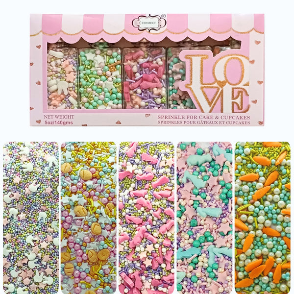 Spring Sprinkles Edible | Vermecelli, Pearls & Stars Sprinkles Pack of 5 (EAST 4) | 140g