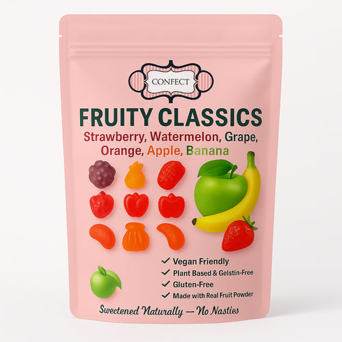 Fruity Classic Gummies | Pack of Strawberry, Watermelon, Grape, Orange, Apple, Banana Gummies | 300g