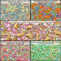 Spring Sprinkles Edible |  Mix Green & Pink Eggs & Yellow & Gold Bunny pack of 5 (EAST 3) - 100Gms