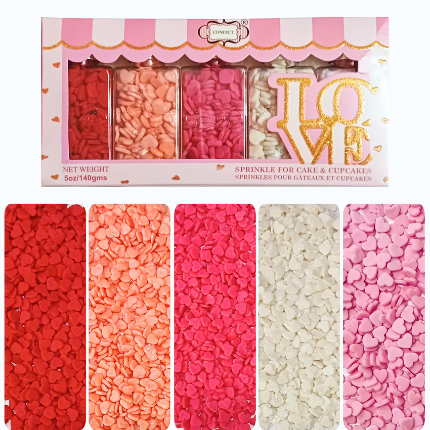 Valentine Sprinkles | 05 Edible Decoration for Baking & Dessert 100 Gms
