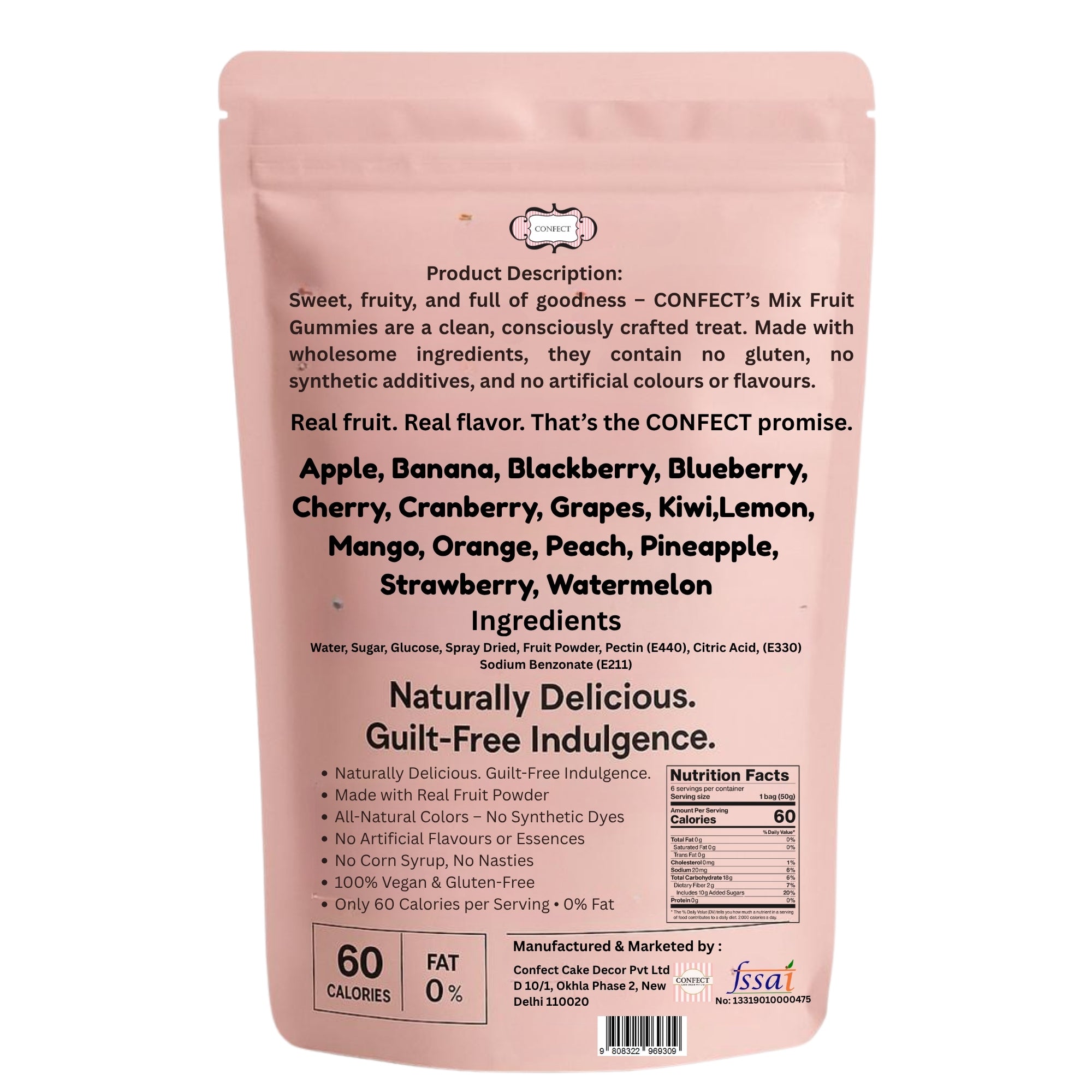 Mixed Meledy Gummies | Pack of Blueberry, Banana, Mango, Blackberry, Peach, Cranberry  Gummies | 300g