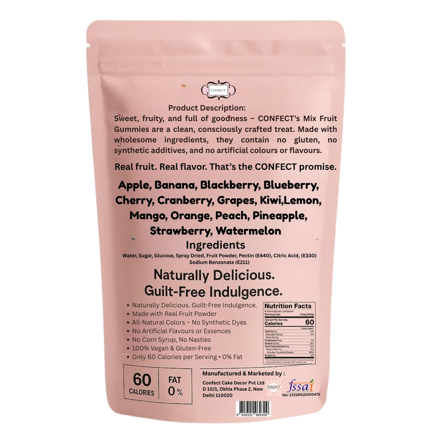 Mixed Meledy Gummies | Pack of Blueberry, Banana, Mango, Blackberry, Peach, Cranberry  Gummies | 300g