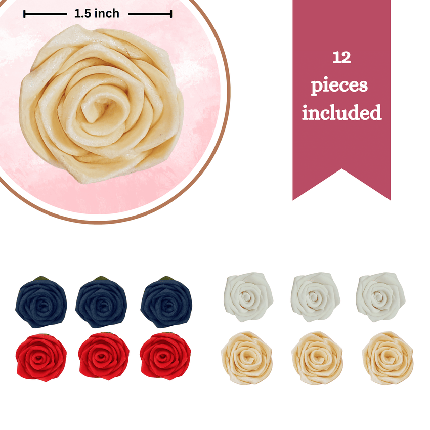 Edible Sugar Roses Cake Toppers - Pack of 12 (02)
