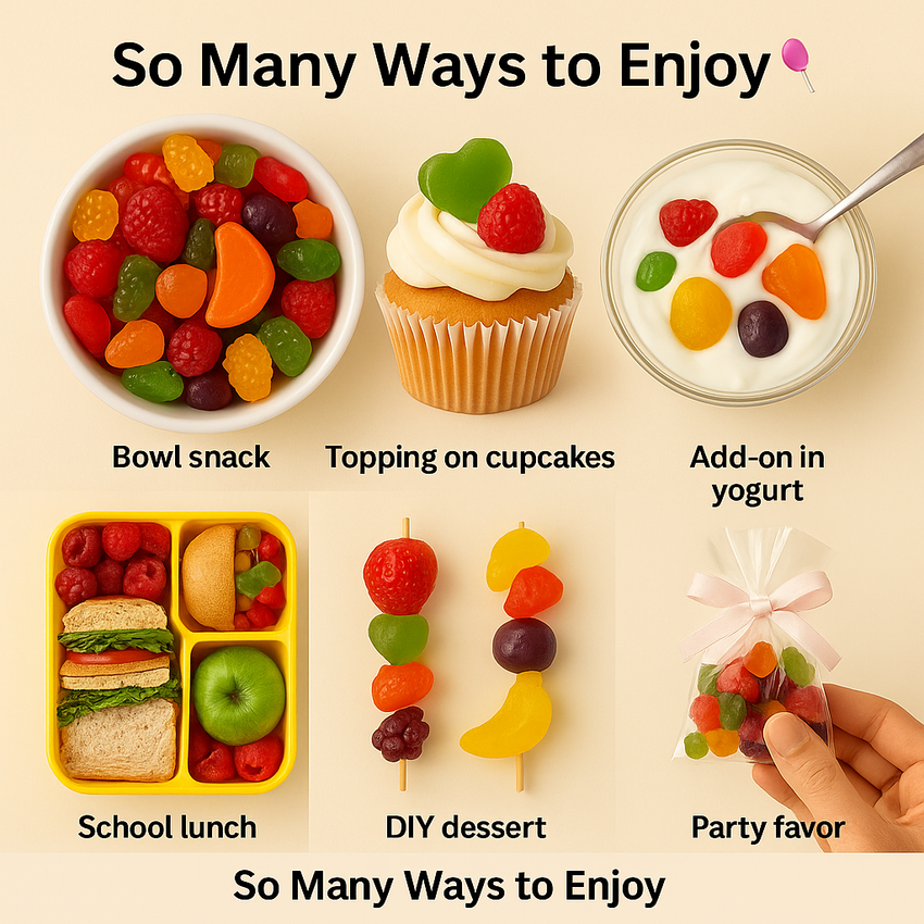 Fruity Classic Gummies | Pack of Strawberry, Watermelon, Grape, Orange, Apple, Banana Gummies | 300g