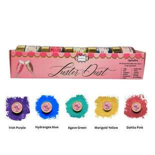Edible Luster Dust – Pack of 5 | Pink, Yellow, Green, Blue, Purple | 25 Gm