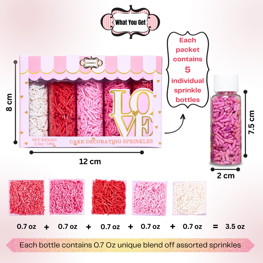 Valentine Sprinkles | 04 Edible Decoration for Baking & Dessert 100 Gms