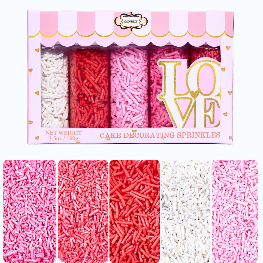 Valentine Sprinkles | 04 Edible Decoration for Baking & Dessert 100 Gms
