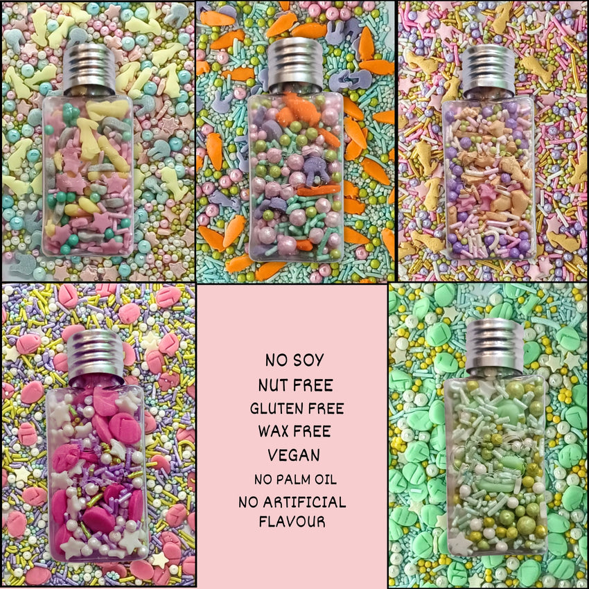 Spring Sprinkles Edible |  Mix Green & Pink Eggs & Yellow & Gold Bunny pack of 5 (EAST 3) - 100Gms