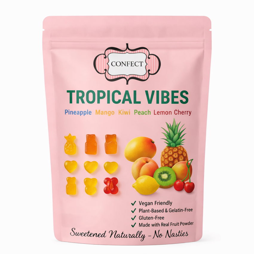 Tropical Vibes Gummies | Pack of Pineapple, Mango, Kiwi, Peach, Lemon, Cherry Gummies | 300g