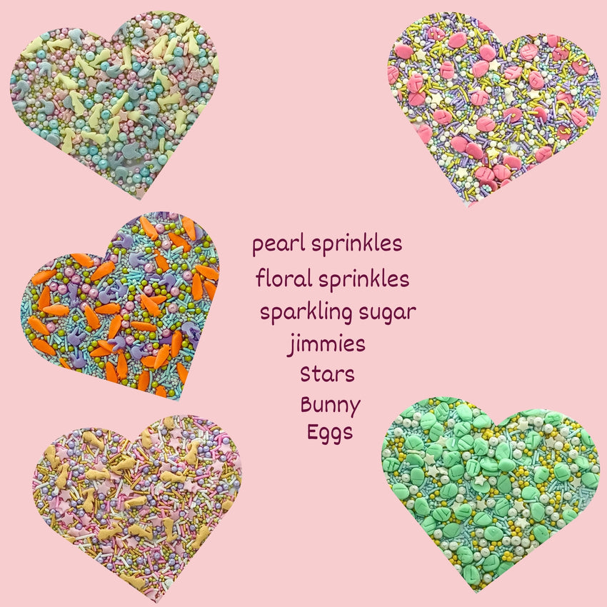 Spring Sprinkles Edible |  Mix Green & Pink Eggs & Yellow & Gold Bunny pack of 5 (EAST 3) - 100Gms