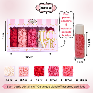 Valentine Sprinkles | 06 Edible Decoration for Baking & Dessert 100 Gms
