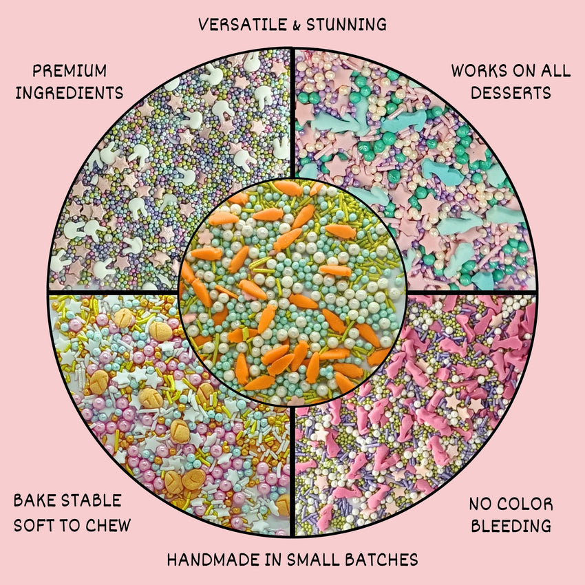 Spring Sprinkles Edible | Vermecelli, Pearls & Stars Sprinkles Pack of 5 (EAST 4) - 100Gms