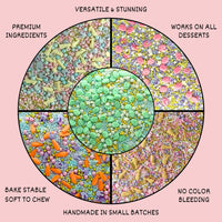 Spring Sprinkles Edible |  Mix Green & Pink Eggs & Yellow & Gold Bunny pack of 5 (EAST 3) - 100Gms