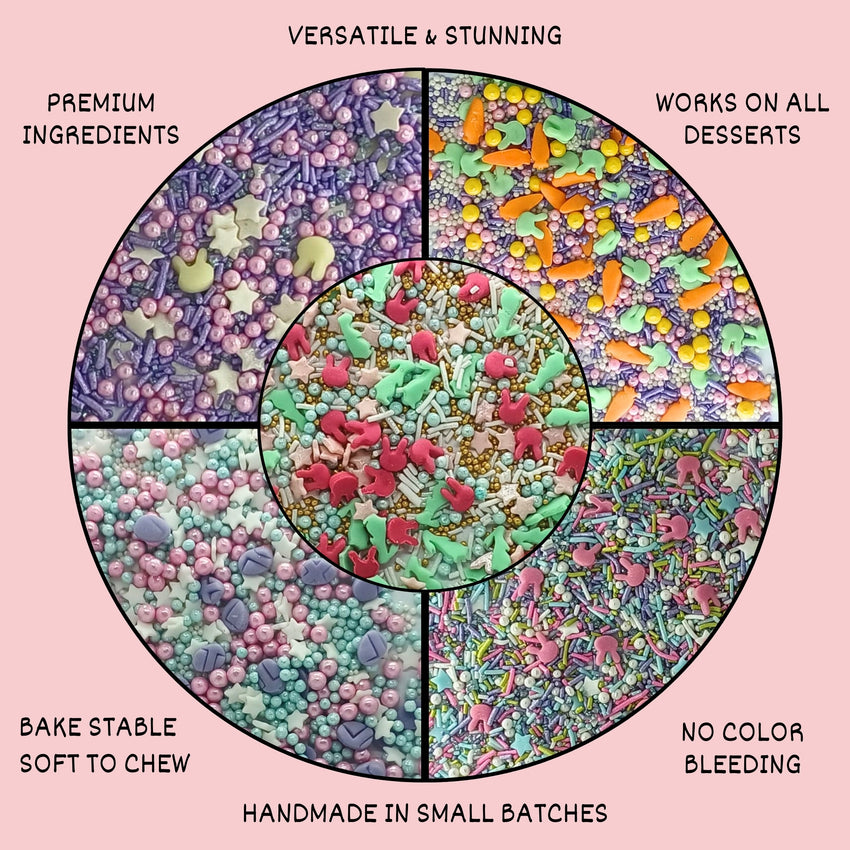 Edible Sprinkles | Mix Red, Pink, Green & Yellow Pearls Pack of 5 (EAST 1) - 100Gms