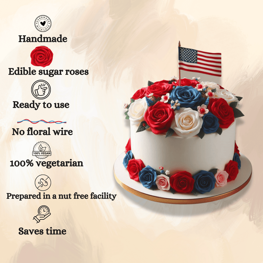 Edible Sugar Roses Cake Toppers - Pack of 12 (02)