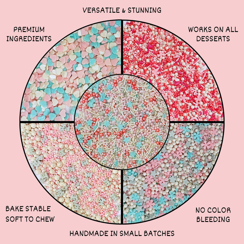 Valentine Sprinkles | 17 Edible Decoration for Baking & Dessert 100 Gms