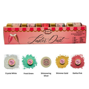 Edible Luster Dust – Pack of 5 | Gold, Silver, Pink, Green, White | 25 Gm