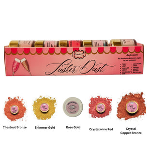 Edible Luster Dust – Pack of 5 |Rose Gold, Gold, Bronze, Wine Red, Copper | 25 Gm