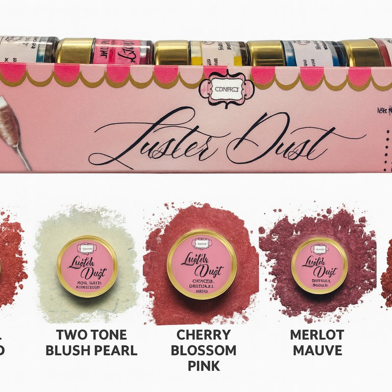 Edible Luster Dust – Pack of 5 | Sangria Red, Mauve, Cherry Blossom, Two Tone, Wine Red | 25 Gm