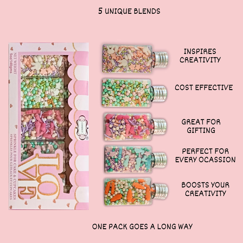 Spring Sprinkles Edible | Vermecelli, Pearls & Stars Sprinkles Pack of 5 (EAST 4) - 100Gms