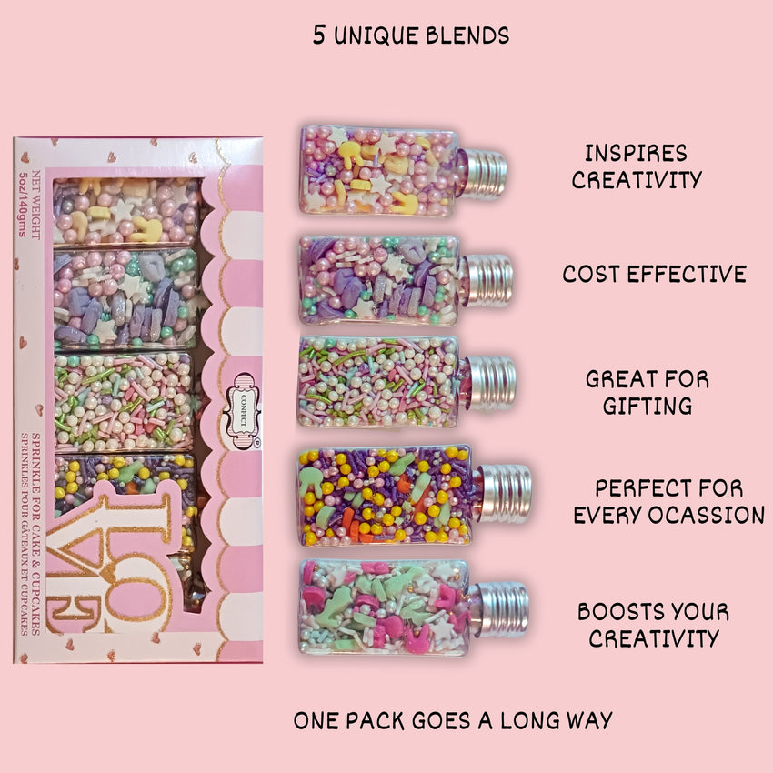 Edible Sprinkles | Mix Red, Pink, Green & Yellow Pearls Pack of 5 (EAST 1) - 100Gms