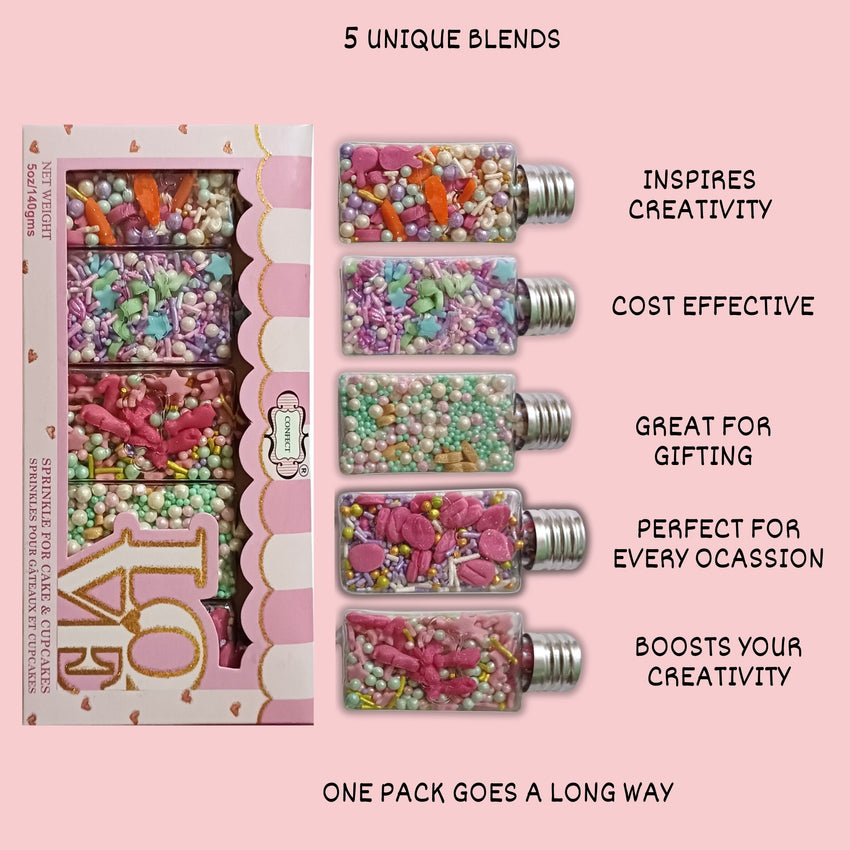 Spring Sprinkles |  5 White, Pink and Sky Blue Pearls & Stars Pack of 5 (EAST 6) - 100Gms