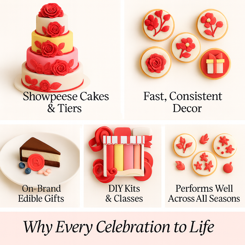 Multipack of Red, yellow, old rose and White Sugarpaste 12