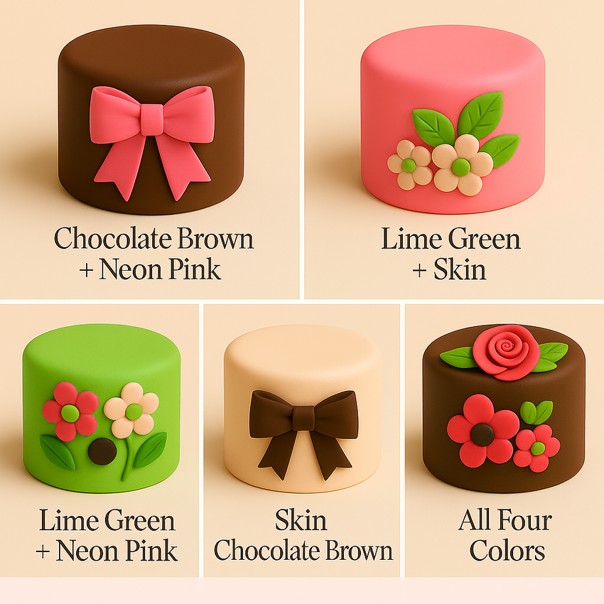 Multipack of Brown, Skin, Lime Green and Neon Pink Sugarpaste 26