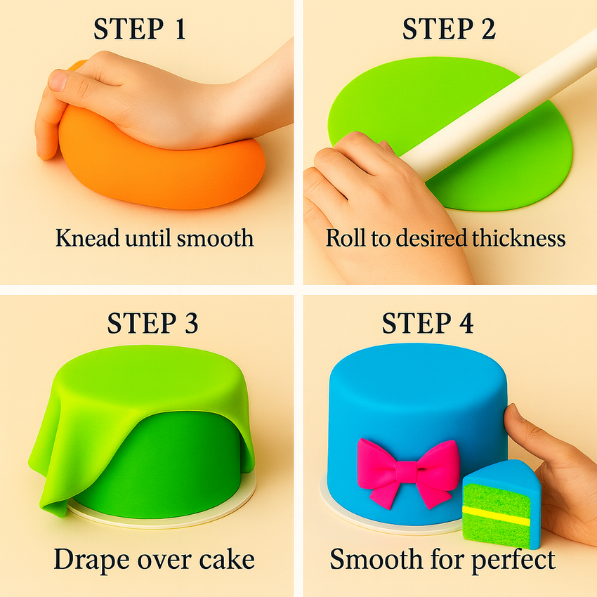 Multipack of Fluorescent Orange, Lime green, electric blue and Neon Pink Sugarpaste 08