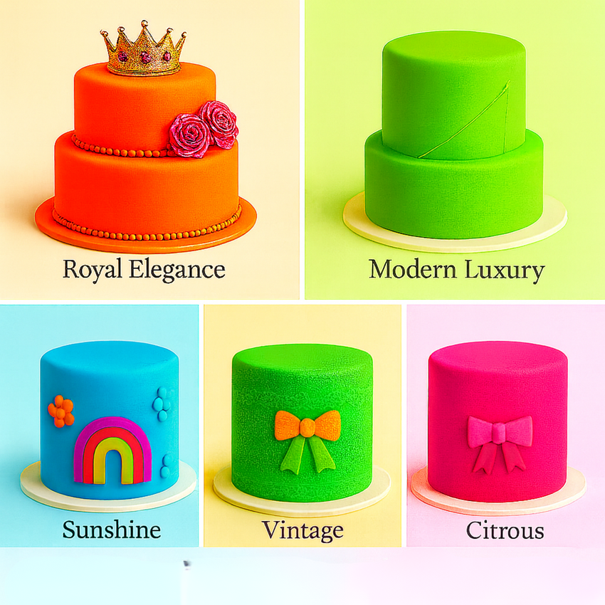 Multipack of Fluorescent Orange, Lime green, electric blue and Neon Pink Sugarpaste 08