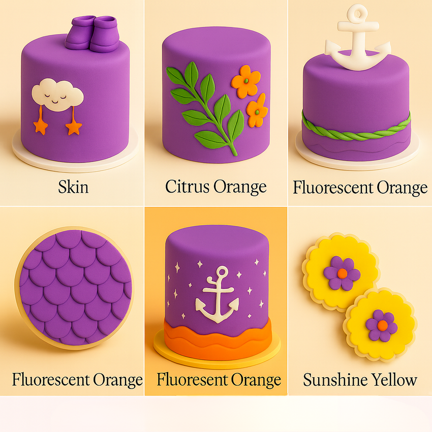 Multipack of Yellow, Orange, Pea Green and Purple Sugarpaste 27