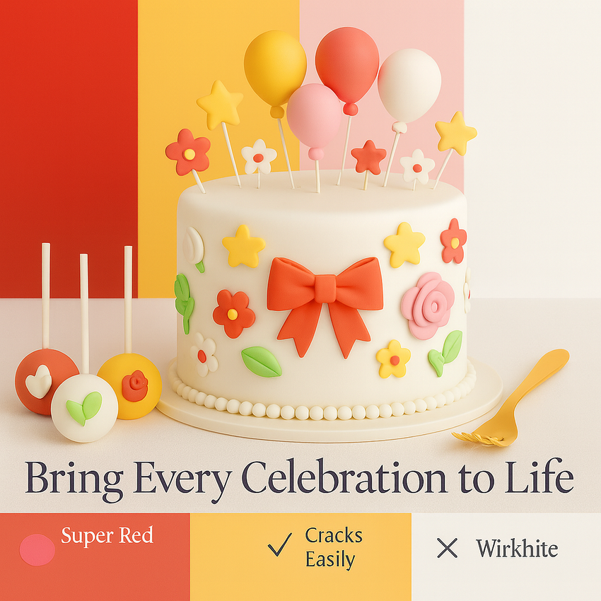 Multipack of Red, yellow, old rose and White Sugarpaste 12