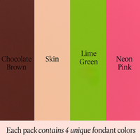 Multipack of Brown, Skin, Lime Green and Neon Pink Sugarpaste 26