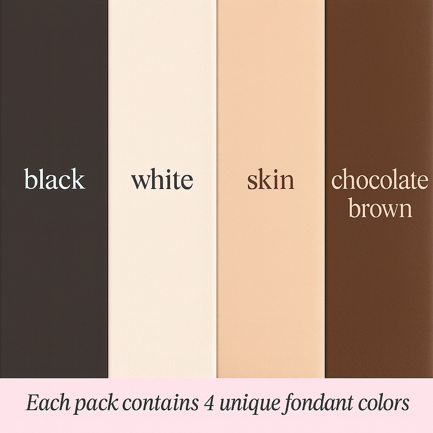 Multipack of Black, White, Skin and Brown Sugarpaste 04