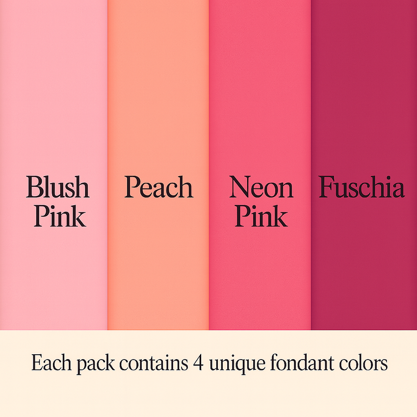 Multipack of Blush Pink, Peach, Neon Pink and Fuchsia Pink Sugarpaste 21