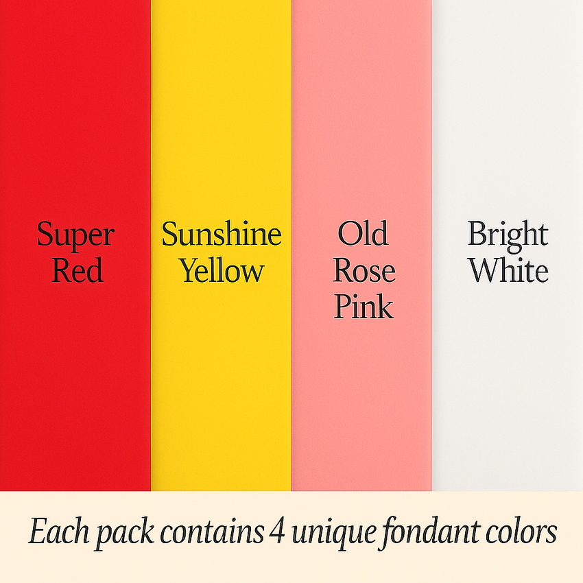 Multipack of Red, yellow, old rose and White Sugarpaste 12