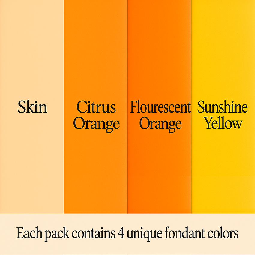 Multipack of Ivory, Orange, Fluorescent orange and Yellow Sugarpaste 18
